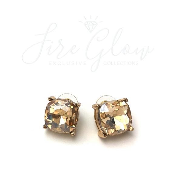 Glass Cushion Cut Champagne Post Earrings - Picture 6 of 10